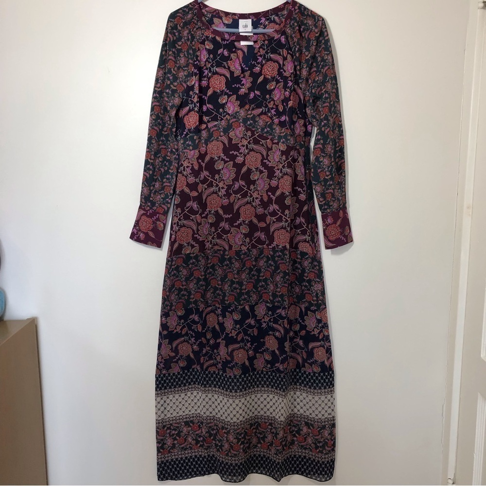 Cabi boho Cottagecore dark floral mixed print maxi dress side zip lined Size S